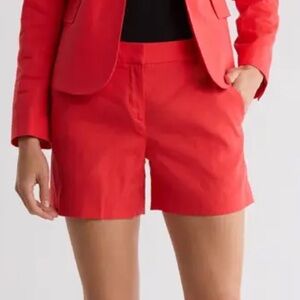 NWOT Theory Lynie Size 6 Orange Linen-Lyocell-Elastane 4 1/2” Shorts